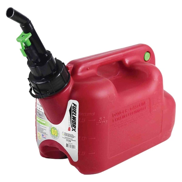 Fuelworx Gas Can, Injection Molded Plastic, 1.5 gal, Gasoline, Red 47901 - main